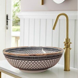 Contemporary Jennifer' 14k Gold Round Pottery Sink Bowl